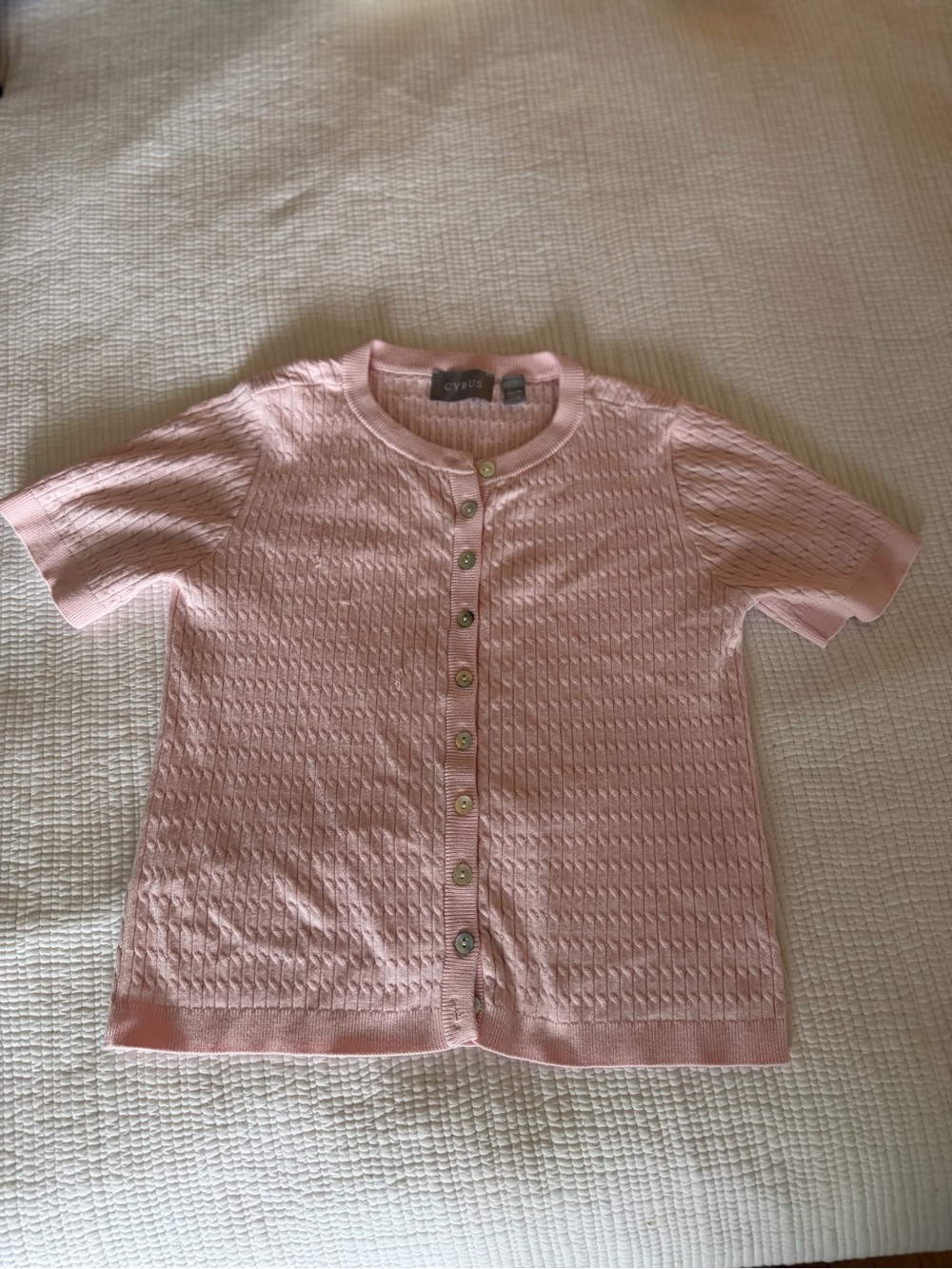 Cyrus Pink Short-Sleeve Button-Front Knit Cardigan